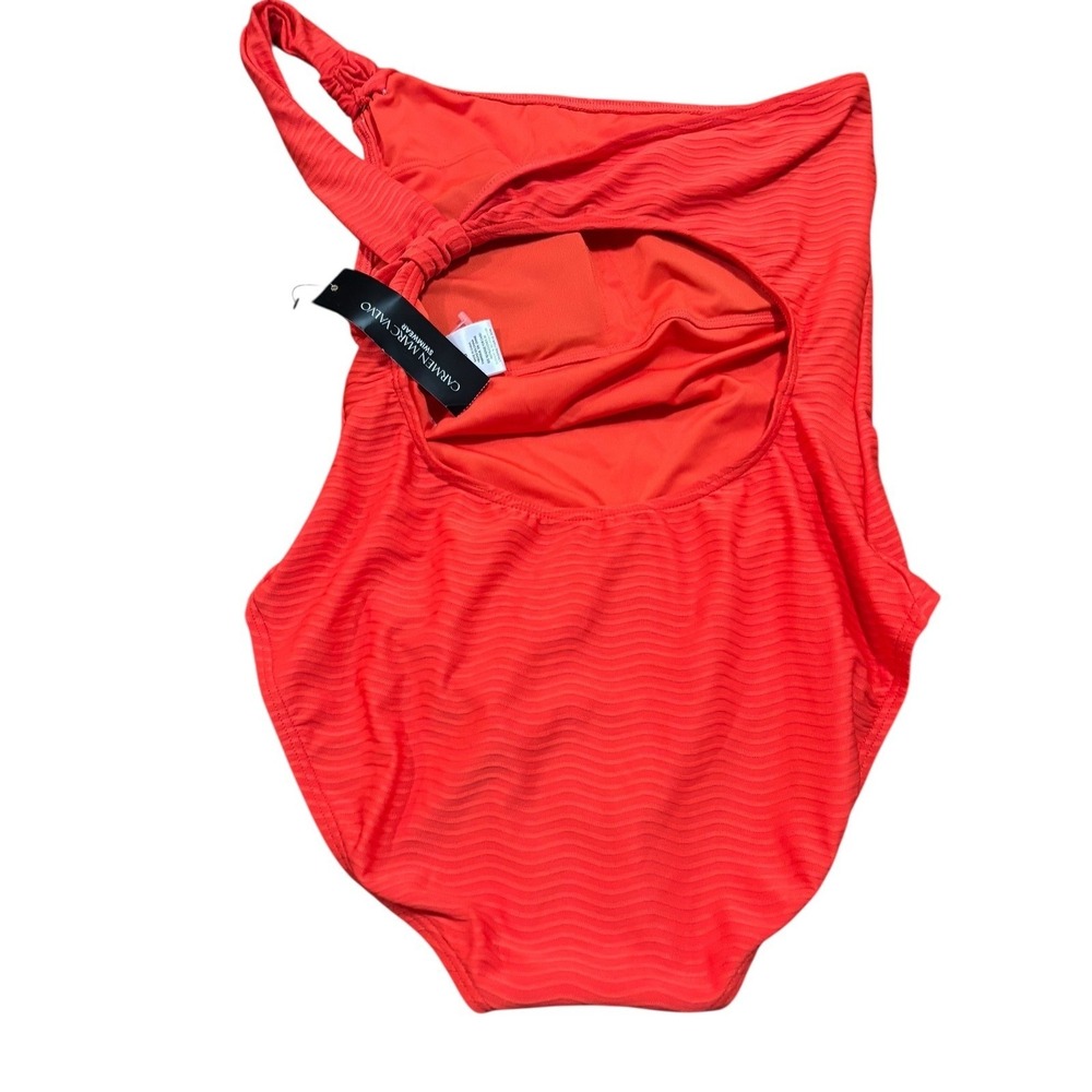 Carmen Marc Valvo One‎ Shoulder Swimsuit Textured Papaya Orange Size 8 NWT - Picture 3 of 9